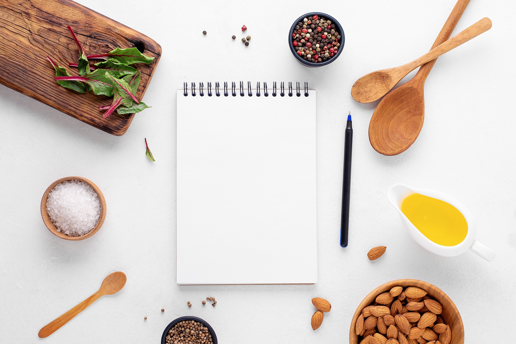 Set of recipe cards and simple ingredients